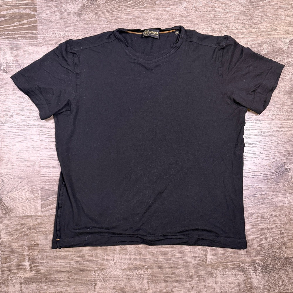 Zegna Vellus Aureum T-Shirt Mens 48 Black Luxury Wool Short Sleeve Tee